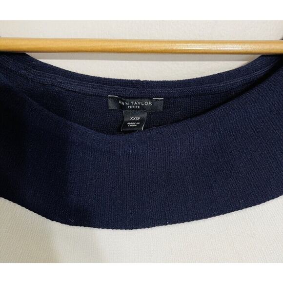 Ann Taylor Off The Shoulder Sheath Sweater Dress Striped White Navy Size XXS - Picture 4 of 4